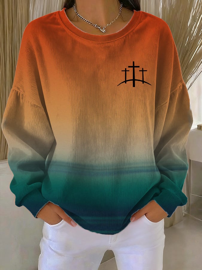 Women's Casual Retro Faith Corduroy Sweatshirt