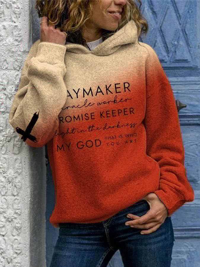 Women's Waymaker Miracle Worker Promise Keeper Light in the Darkness My God Print Casual Hoodie