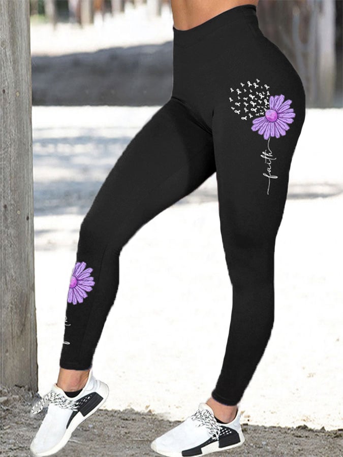 Women's Faith For A Cure Purple Ribbon Alzheimer's Awareness Fighter Supporter Leggings