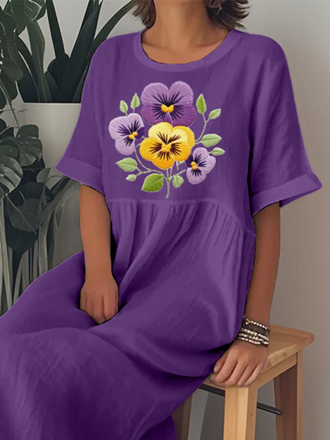 Women's Pansy Print Alzheimer's Awareness Support Dress