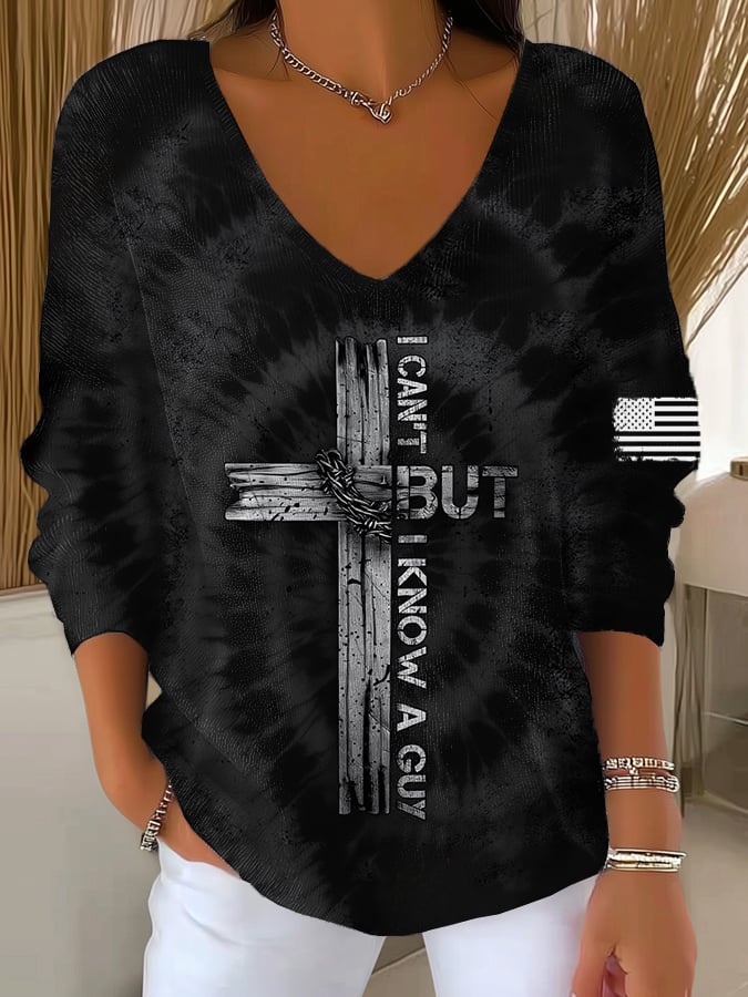Women's Retro  I Can't, But I Know A Guy  Print Drop Shoulder Sweater