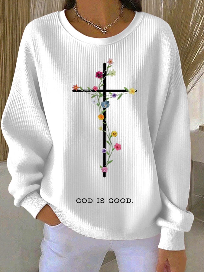 Women's Faith Print Knit Crew Neck Long Sleeve Top