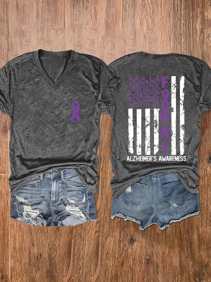 Women's Alzheimer's Awareness Printed V-Neck T-Shirt