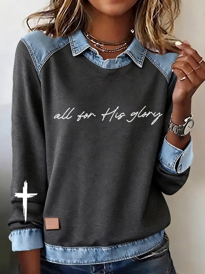 Women's All For His Glory Jesus Christian Print Sweatshirt