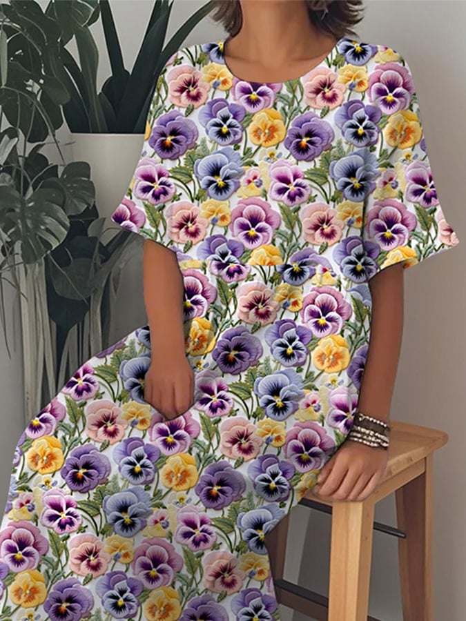 Women's Pansy Print Alzheimer's Awareness Support Dress