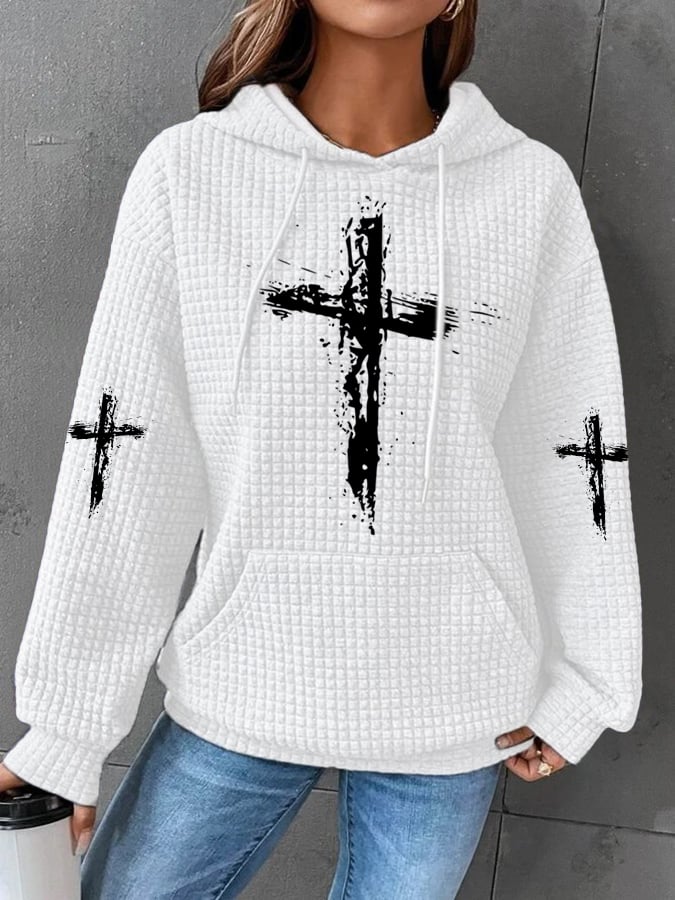 Women's Faith Cross Print Casual Hoodie