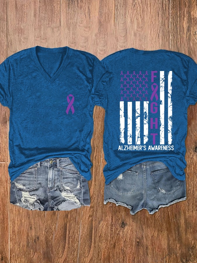 Women's Alzheimer's Awareness Printed V-Neck T-Shirt