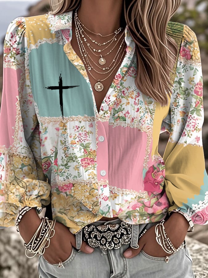 Women's Breast Cancer Floral Print Shirt