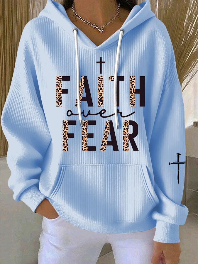 Women's Faith Over Fear Printed Casual Hoodie