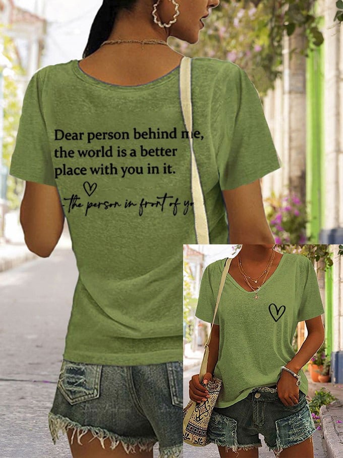 Women's Faith Dear Person Behind Me Cross Print V Neck T-Shirt