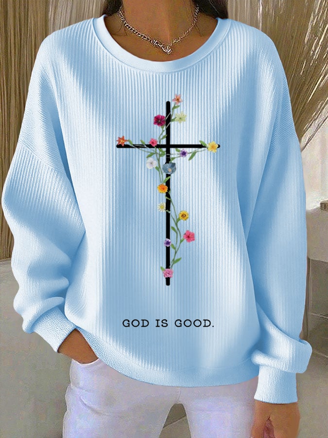 Women's Faith Print Knit Crew Neck Long Sleeve Top