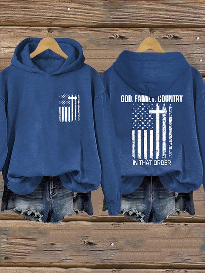 Women's God Family Country In That Order Print Casual Sweatshirt