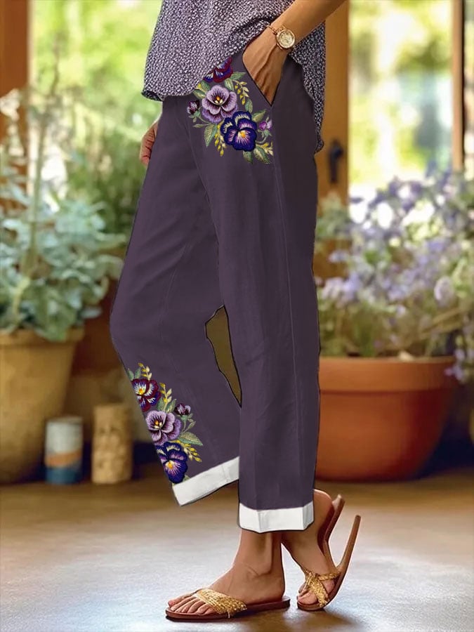 Women's Alzheimer's Purple Floral Casual Pants