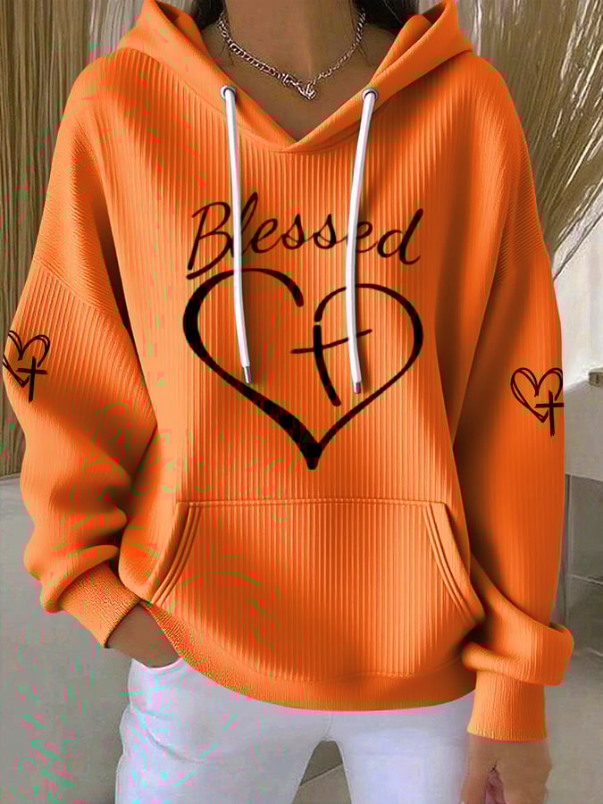 Women's Blessed Heart Print  Hoodie