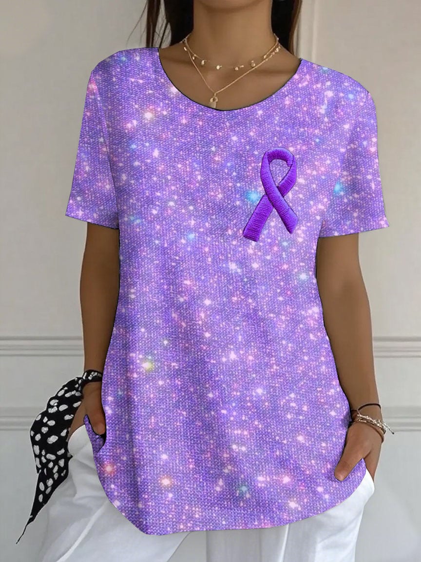 Women's Retro Purple Ribbon Alzheimer's Gradient Art Print Shirt