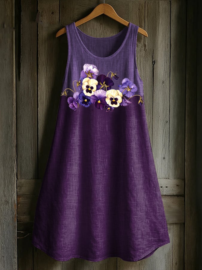 Women's Alzheimer's Awareness Floral Print Linen Blend Tank Top
