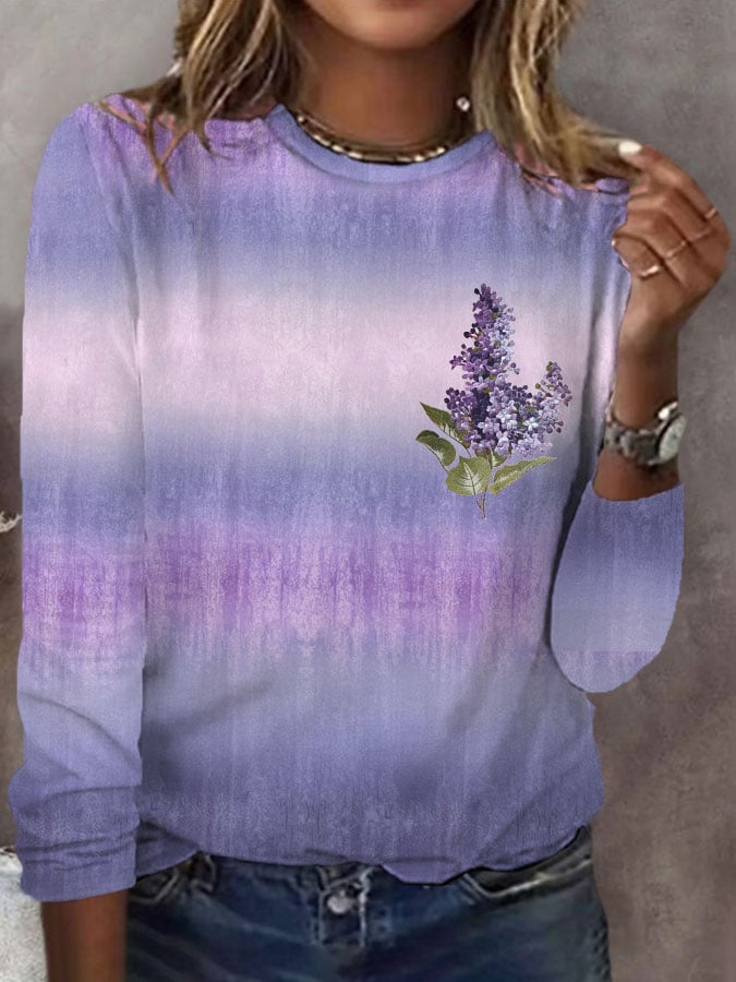 Women's  Floral Dementia Alzheimer's Disease Awareness Long-Sleeve T-Shirt
