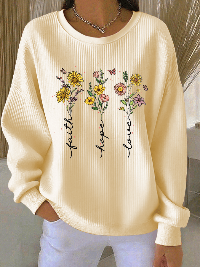 Women's Faith Print Knit Crew Neck Long Sleeve Top