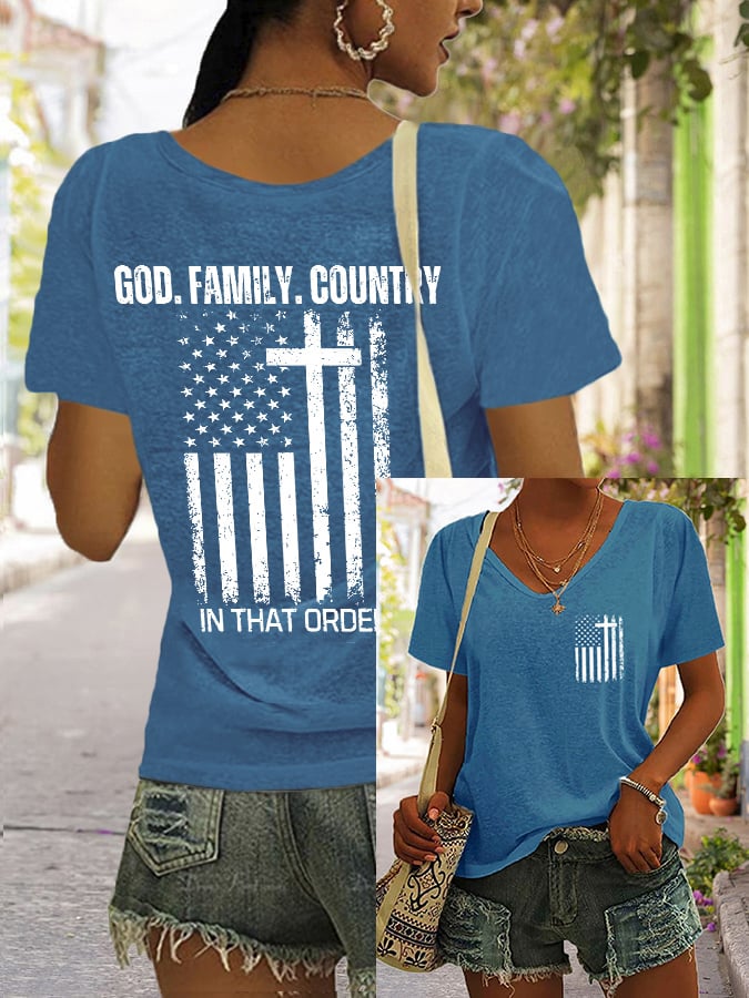 Women's God Family Country In That Order Print T-Shirt
