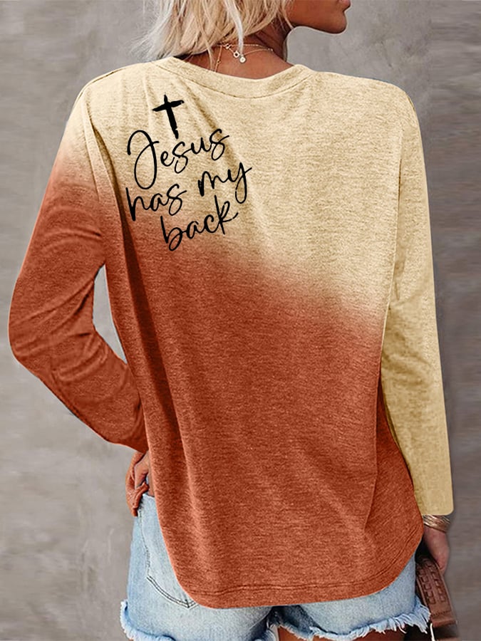 Women's Love Like Jesus Jesus Has My Back Gradient Letter Print T-shirt