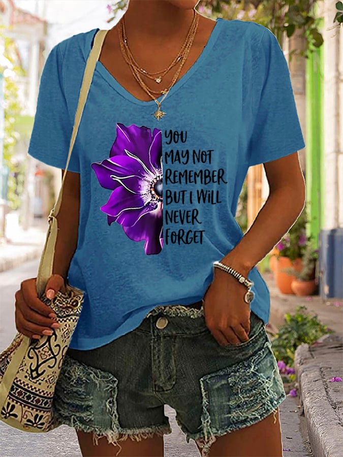 You May Not Remeber But I Will Never Forget Alzheimer'S Disease Women'S Printed T-Shirt