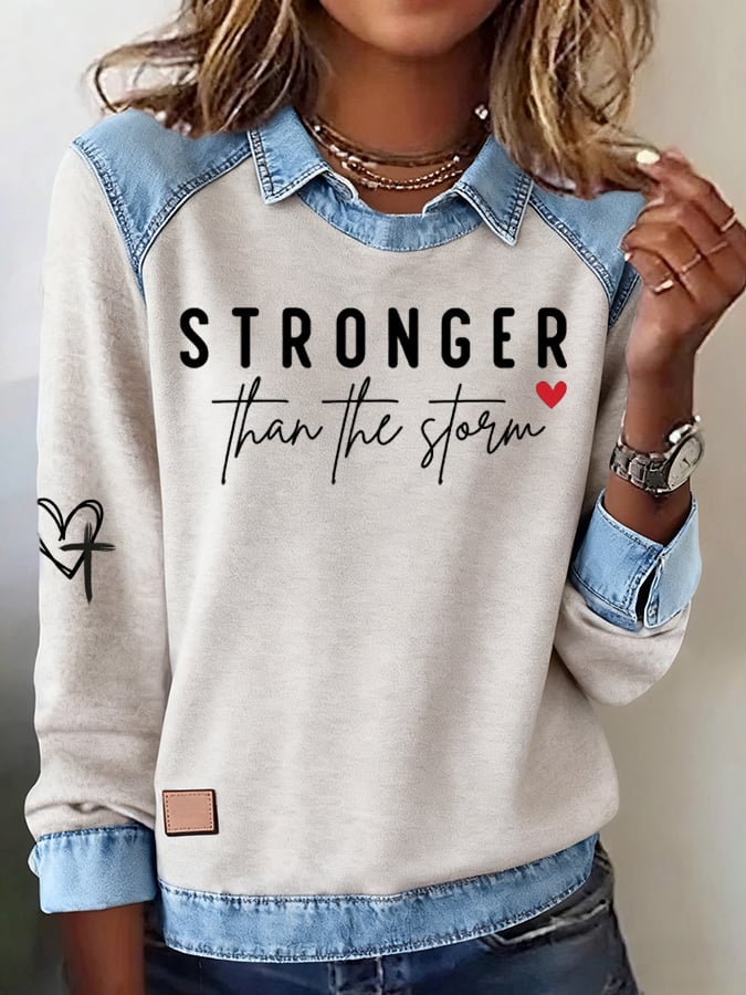 Women's Casual Faith Print Lapel Long Sleeve Top