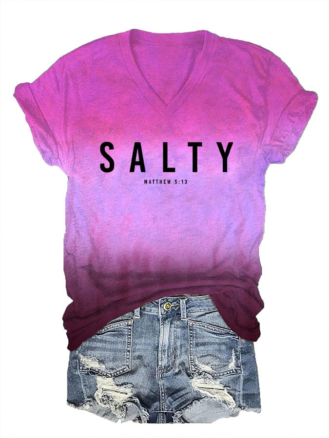 Women's Salty Matthew 5:13 Printed V-Neck T-Shirt