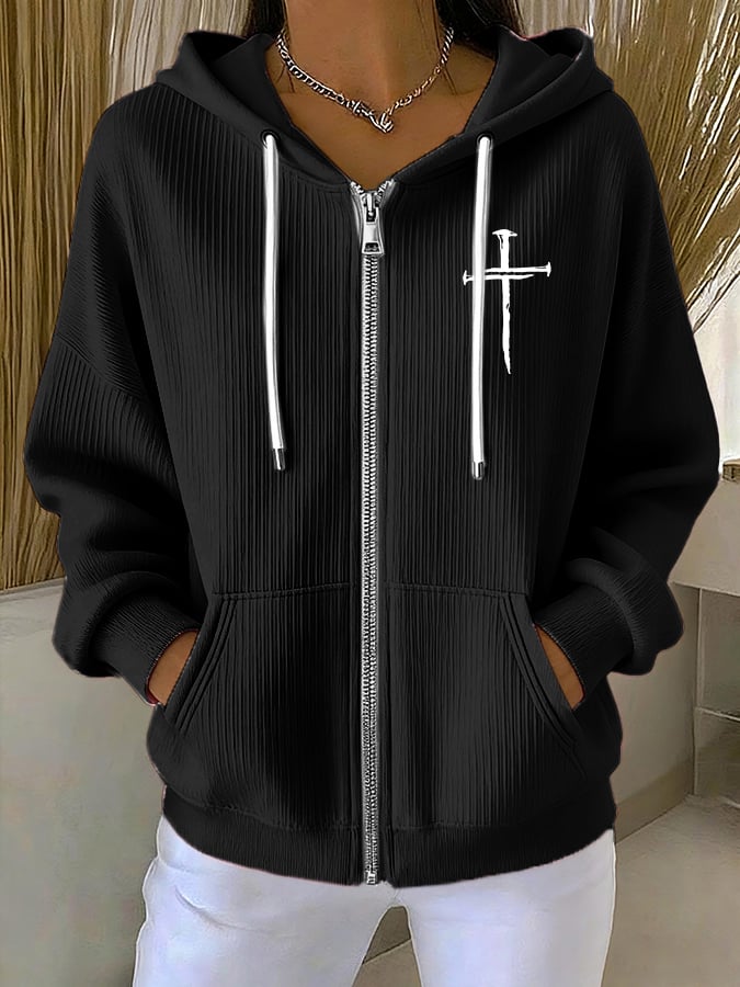 Women's Casual Faith Fashion Textured Hoodie Jacket