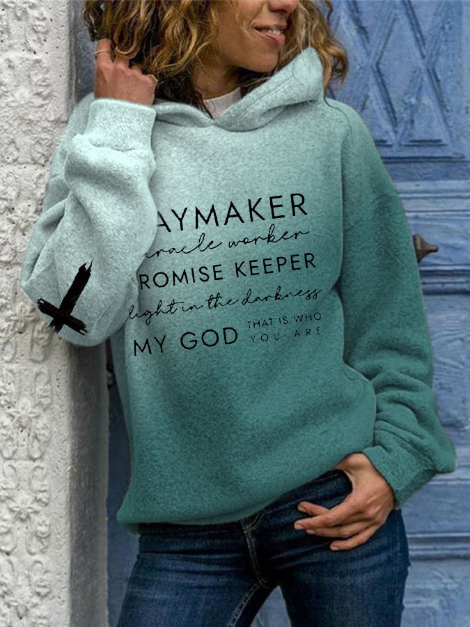 Women's Waymaker Miracle Worker Promise Keeper Light in the Darkness My God Print Casual Hoodie