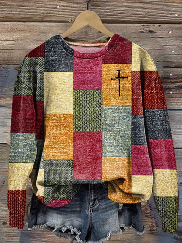 Women's Casual Faith Retro Color Block Sweatshirt