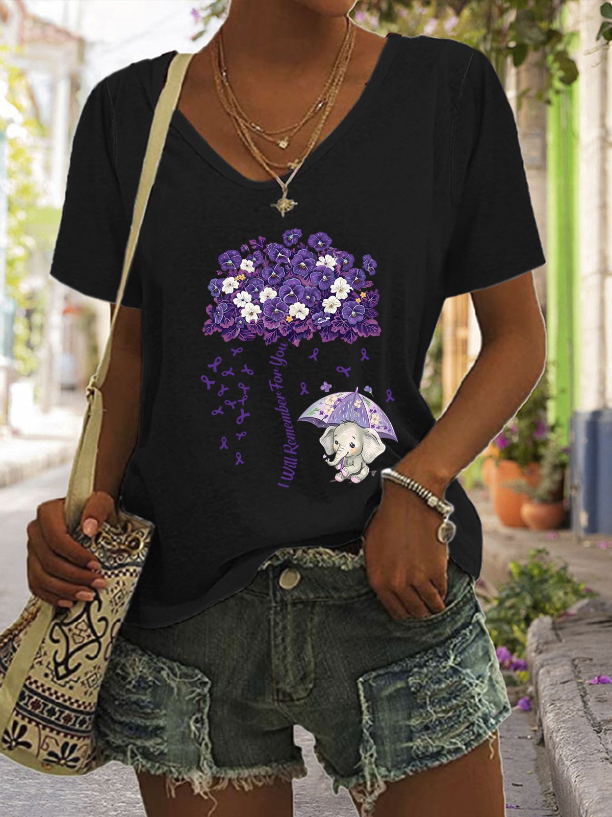 Women's Alzheimer's Awareness Print Crew Neck T-Shirt