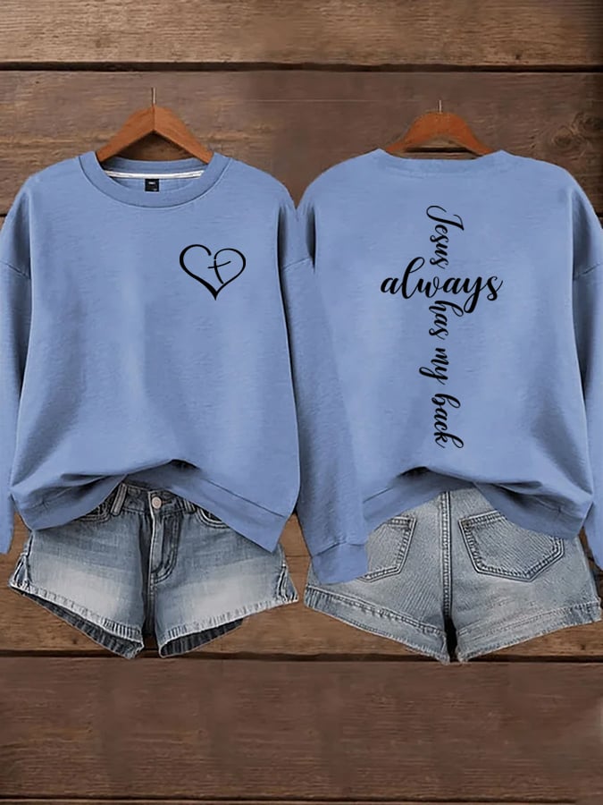 Women's Jesus Has My Back Print  Sweatshirts