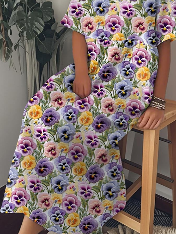 Women's Pansy Print Alzheimer's Awareness Support Dress