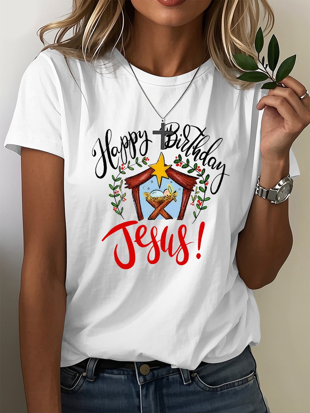 Women's Faith Christmas Print Crew Neck T-Shirt