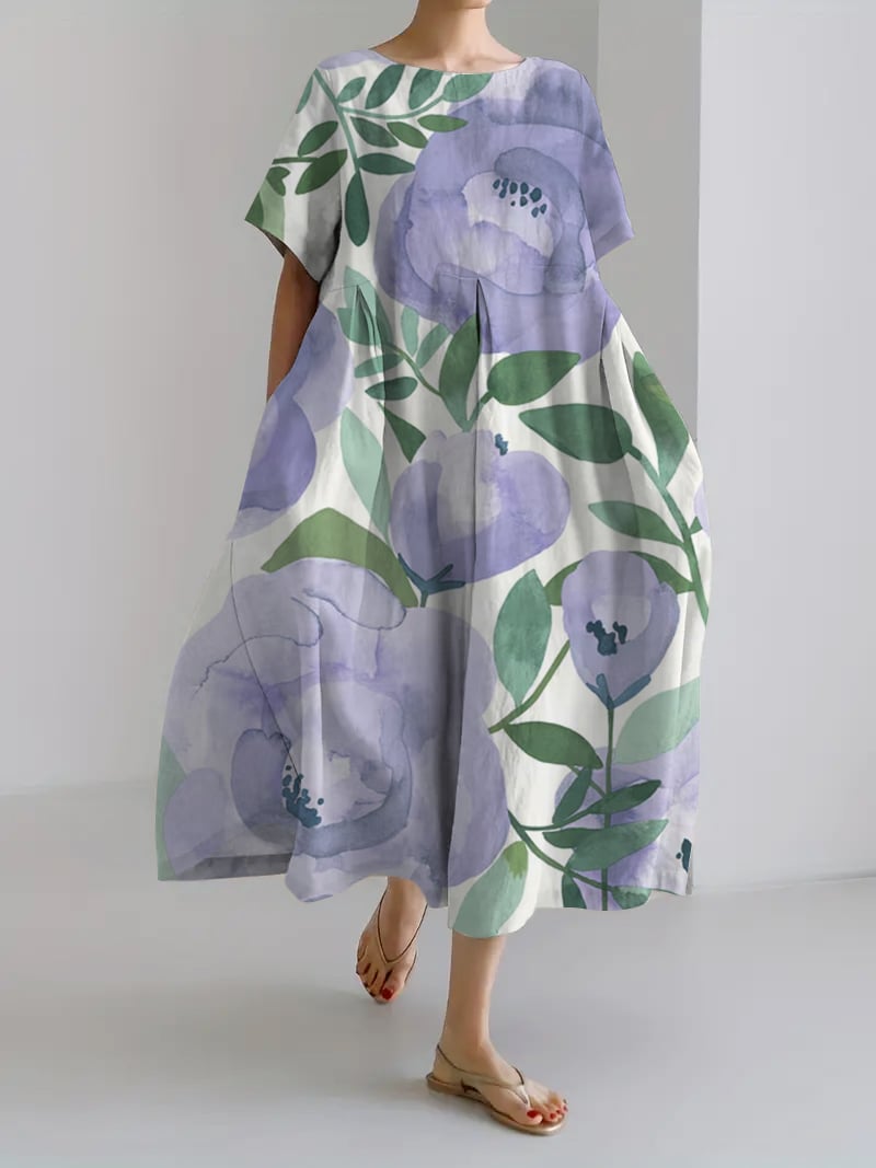 Women's Retro Botanical Floral Design Printed Casual Loose Dress