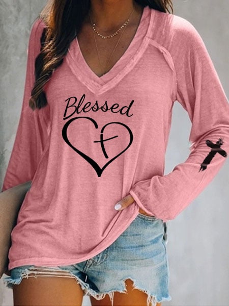 Women's Blessed Cross Print Tee Shirt