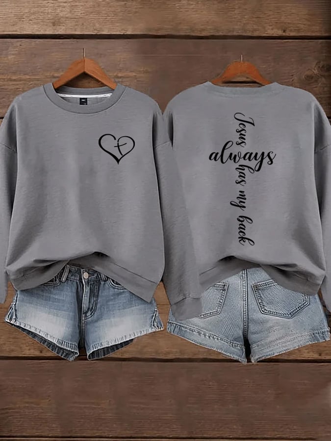 Women's Jesus Has My Back Print  Sweatshirts
