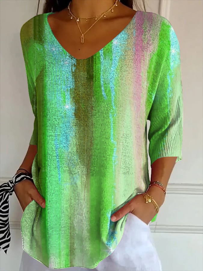 Women's Casual Retro Purple Art Striped T-Shirt
