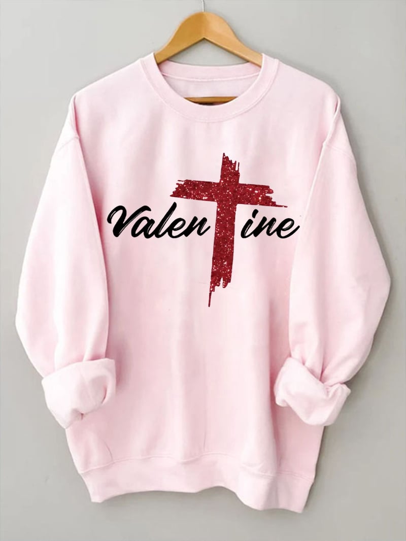 Women's Valentine Cross Print Sweatshirt