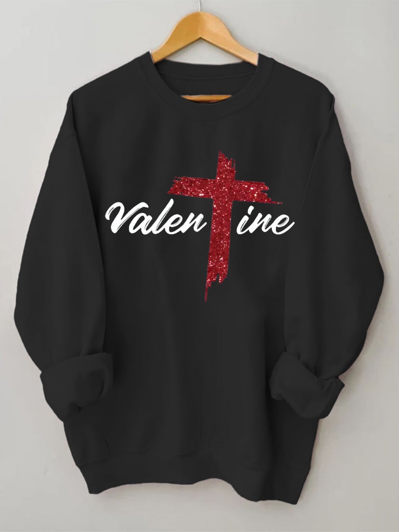 Women's Valentine Cross Print Sweatshirt