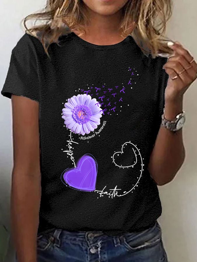 Women'S Alzheimer'S Love Faith Print Short Sleeve T-Shirt