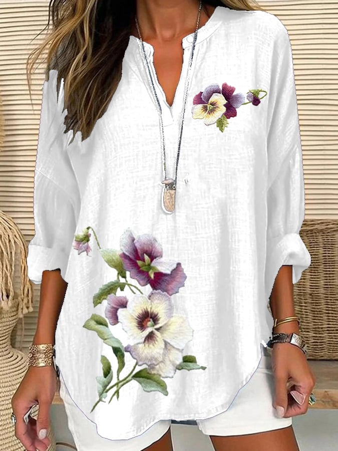 Women's Alzheimer's Floral Print Casual Long Sleeve V-Neck Shirt