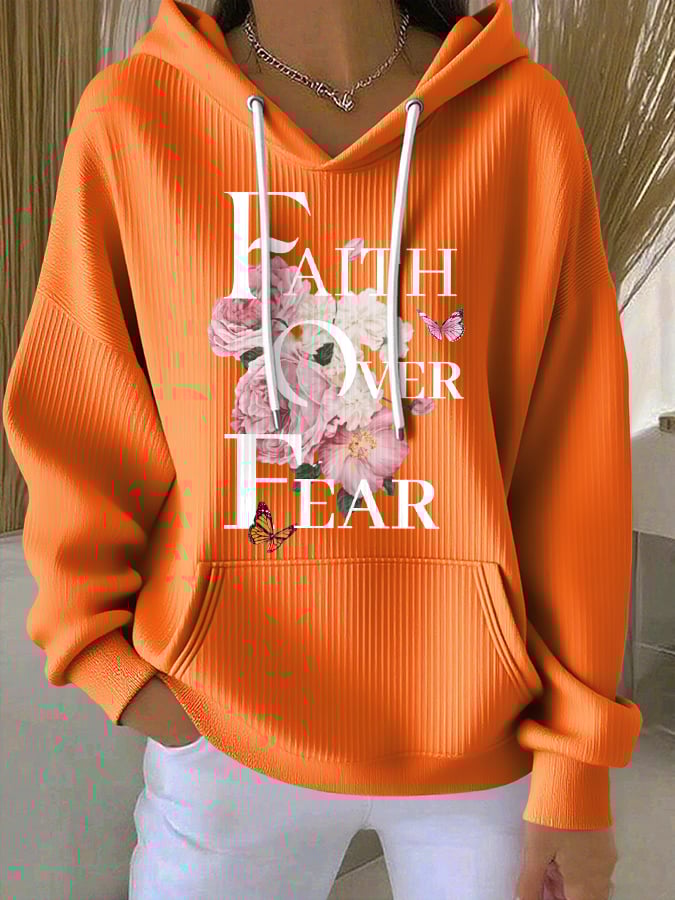 Women's Casual Faith Over Fear Textured Hoodie