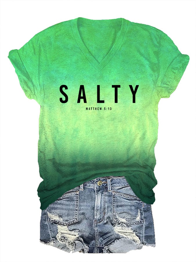 Women's Salty Matthew 5:13 Printed V-Neck T-Shirt