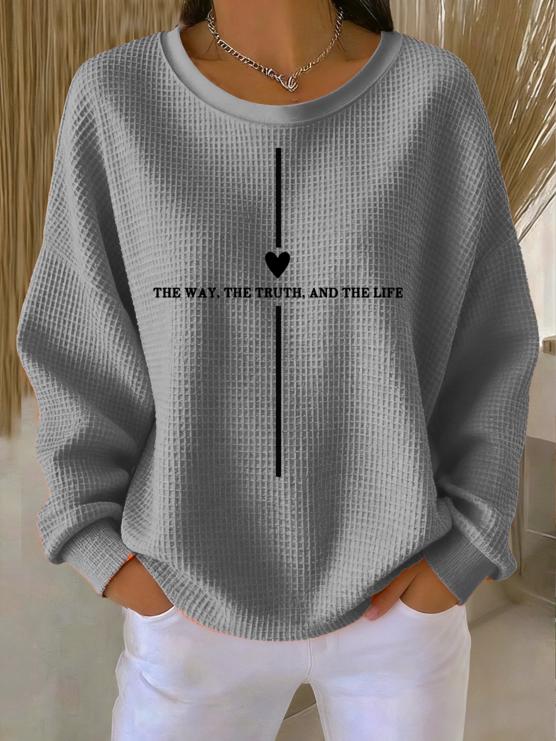 Women's Casual Three Truths Cross Waffle Sweatshirt