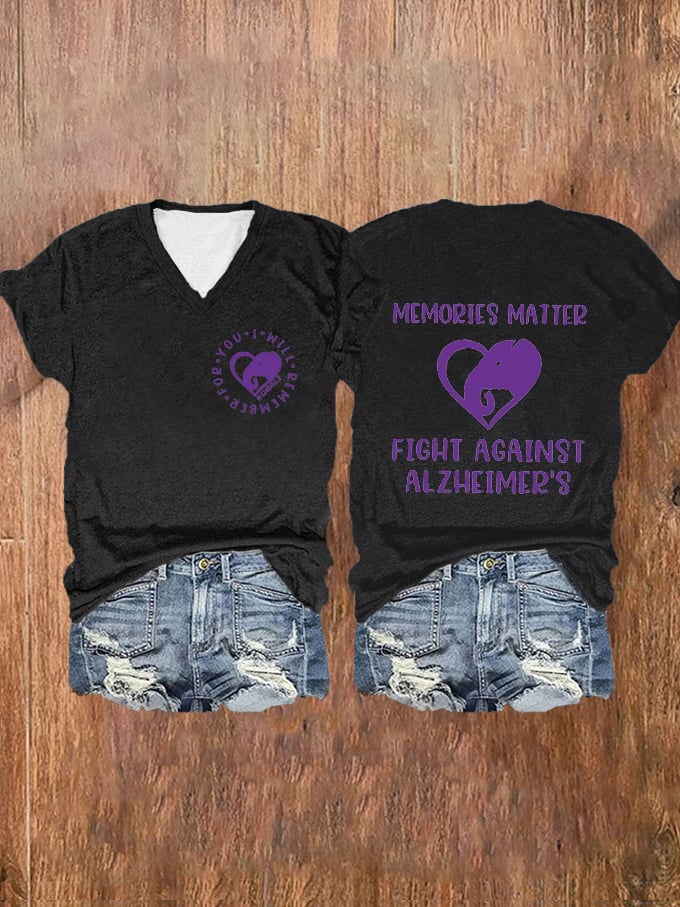 Women's Memories Matter Fight Against Dementia Alzheimer's Printed V-Neck T-Shirt