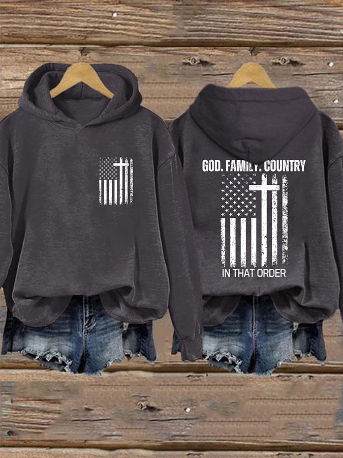 Women's God Family Country In That Order Print Casual Sweatshirt