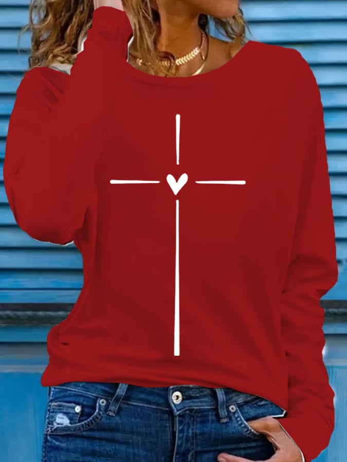 Women's Christian Faith Cross Printed Round Neck T-Shirt