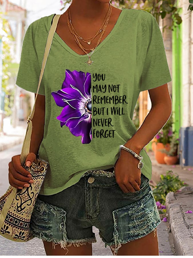 You May Not Remeber But I Will Never Forget Alzheimer'S Disease Women'S Printed T-Shirt