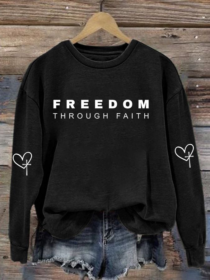 Women's Freedom American Flag Print Sweatshirt